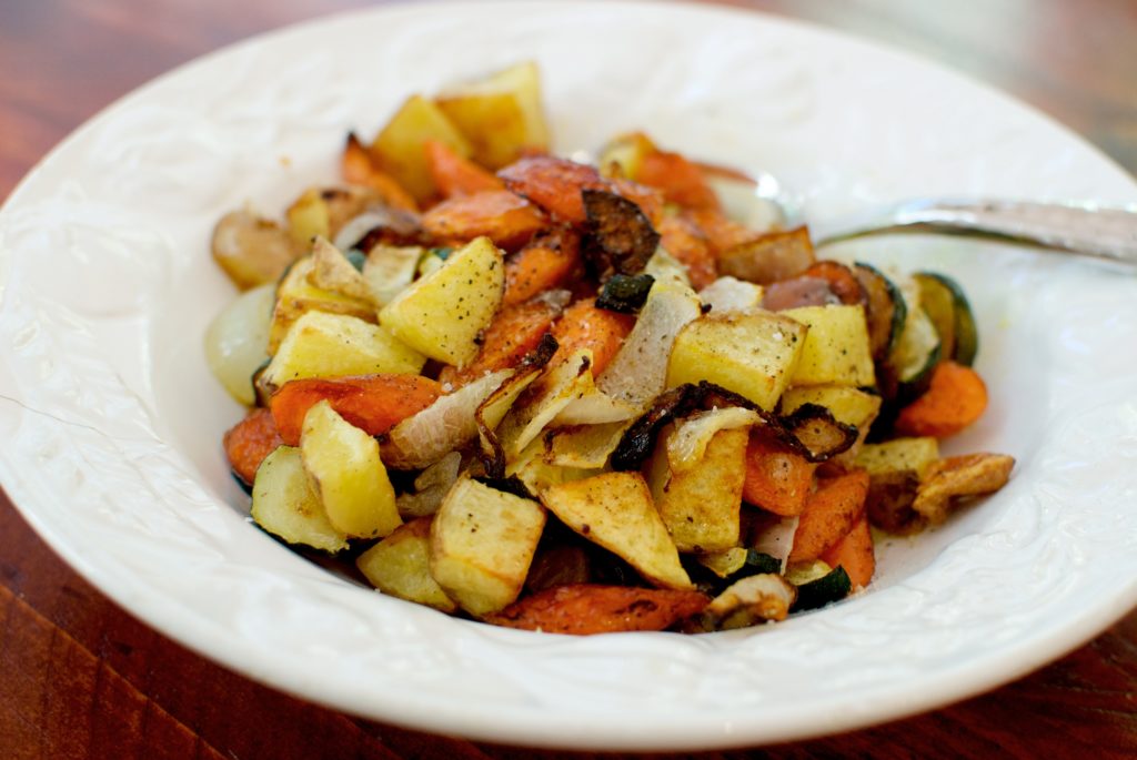 Turn leftover roasted vegetables into a delicious soup by adding vegetable broth.
