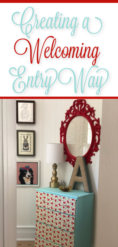 Creating a welcoming entry way for an apartment can be tricky. Here are some easy tips for using what you have to decorate a small entry!