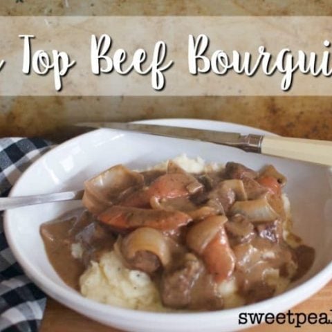 Beef Bourguignon made into a simple stove top supper, that is ready in under an hour.