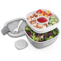 Bentgo Salad (Gray) BPA-Free Lunch Container with Large 54-oz Salad Bowl, 3-Compartment Bento-Style Tray for Salad Toppings and Snacks, 3-oz Sauce Container for Dressings, and Built-In Reusable Fork