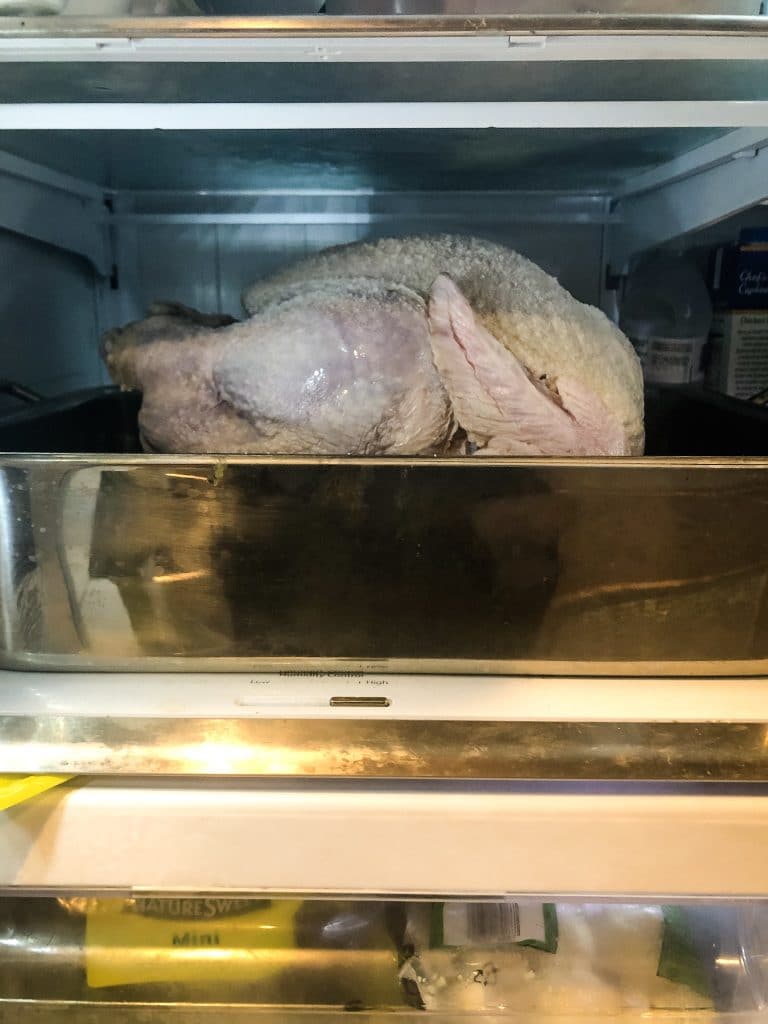 Dry Brined Turkey in the fridge
