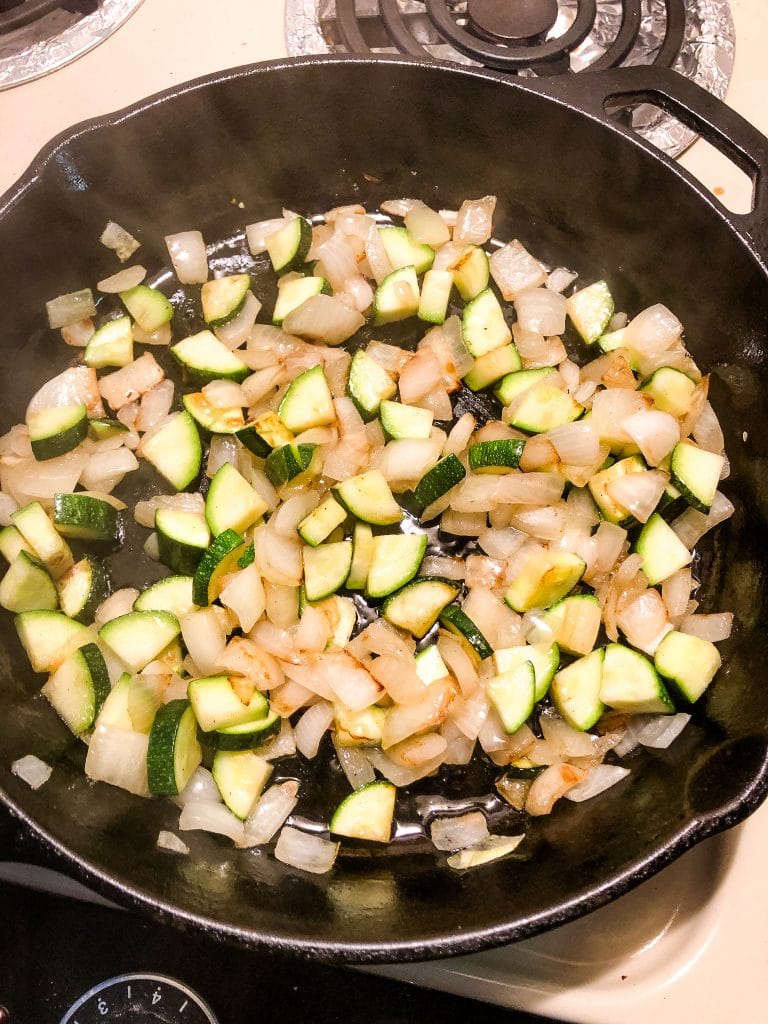 low carb onions, and zucchini in a skillet