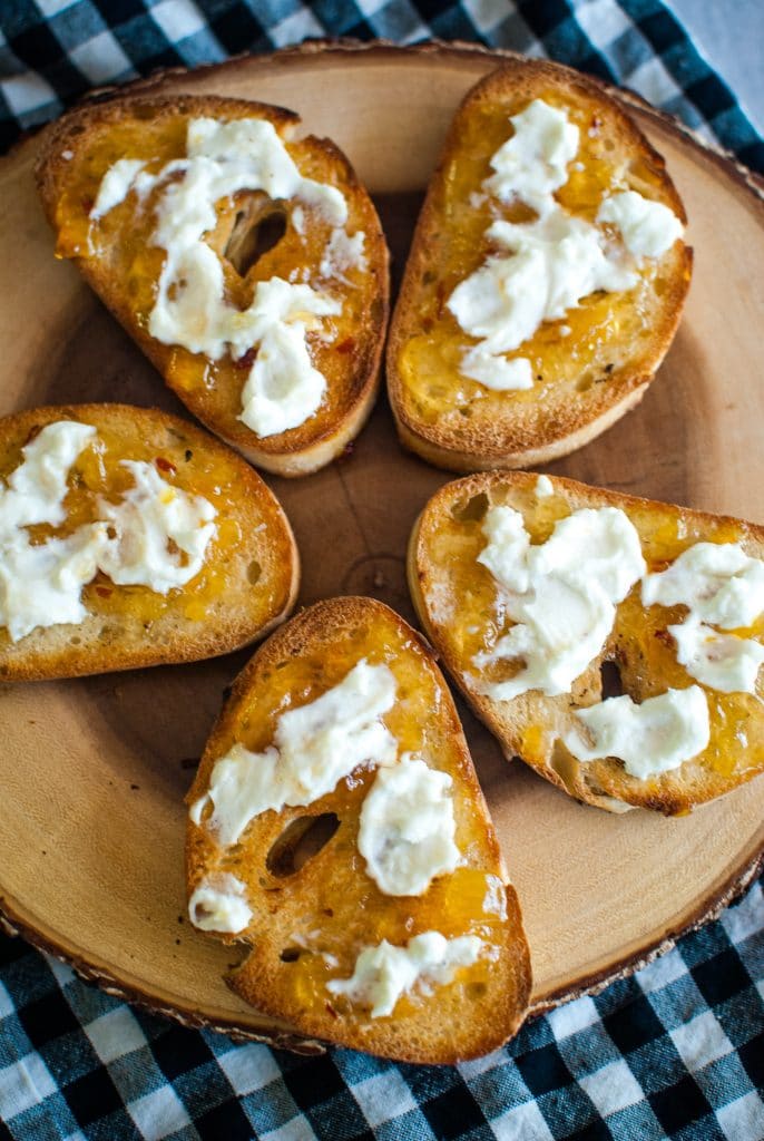 Appetizer of Toast with Goat Cheese & Pepper Jelly