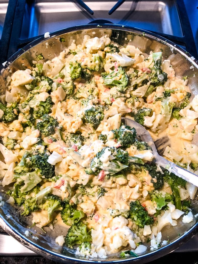 broccoli and cauliflower in a skillet