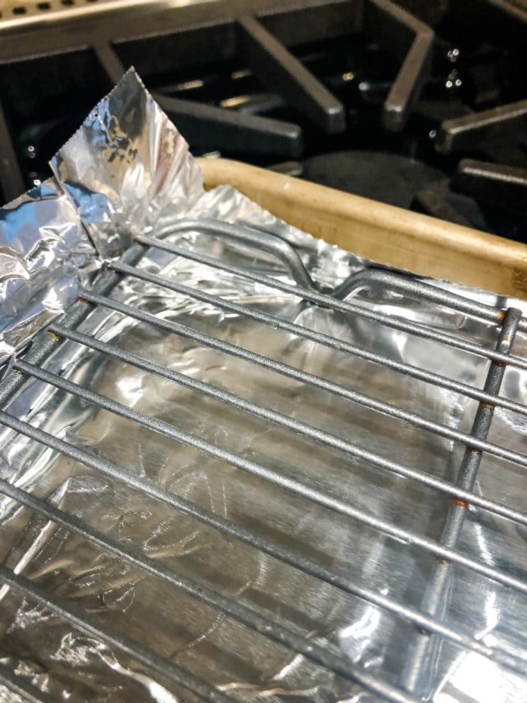 Half Sheet Pan with Aluminum Foil under the Rack