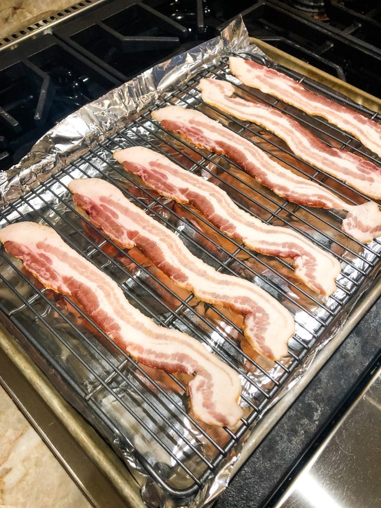 Half Sheet Pan with Raw Bacon