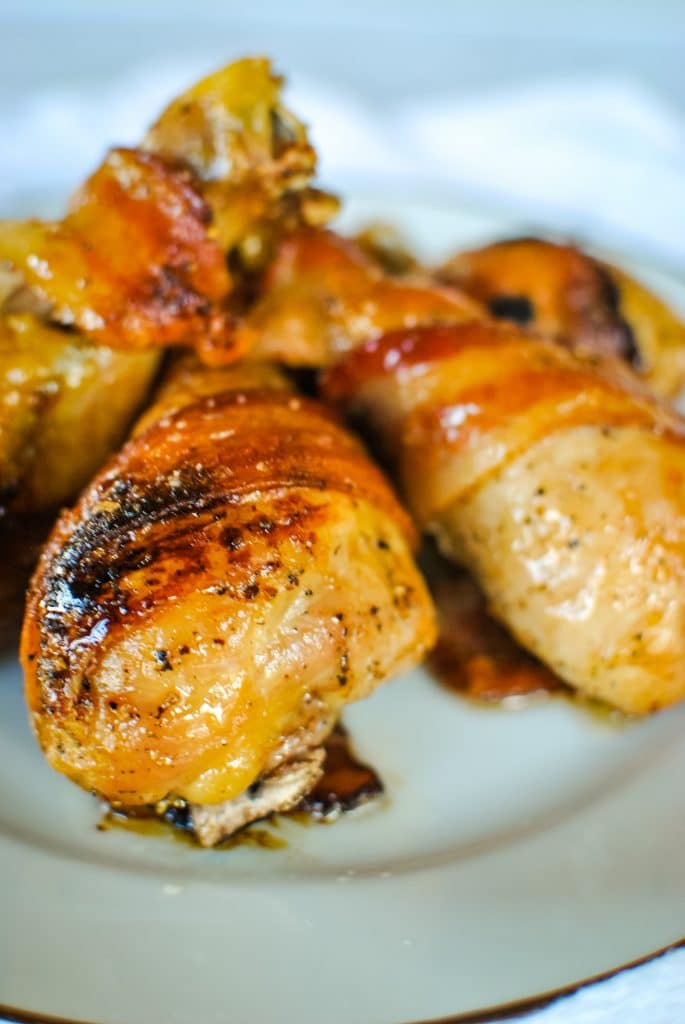 Bacon-Wrapped Drumsticks with Honey Cholula Sauce