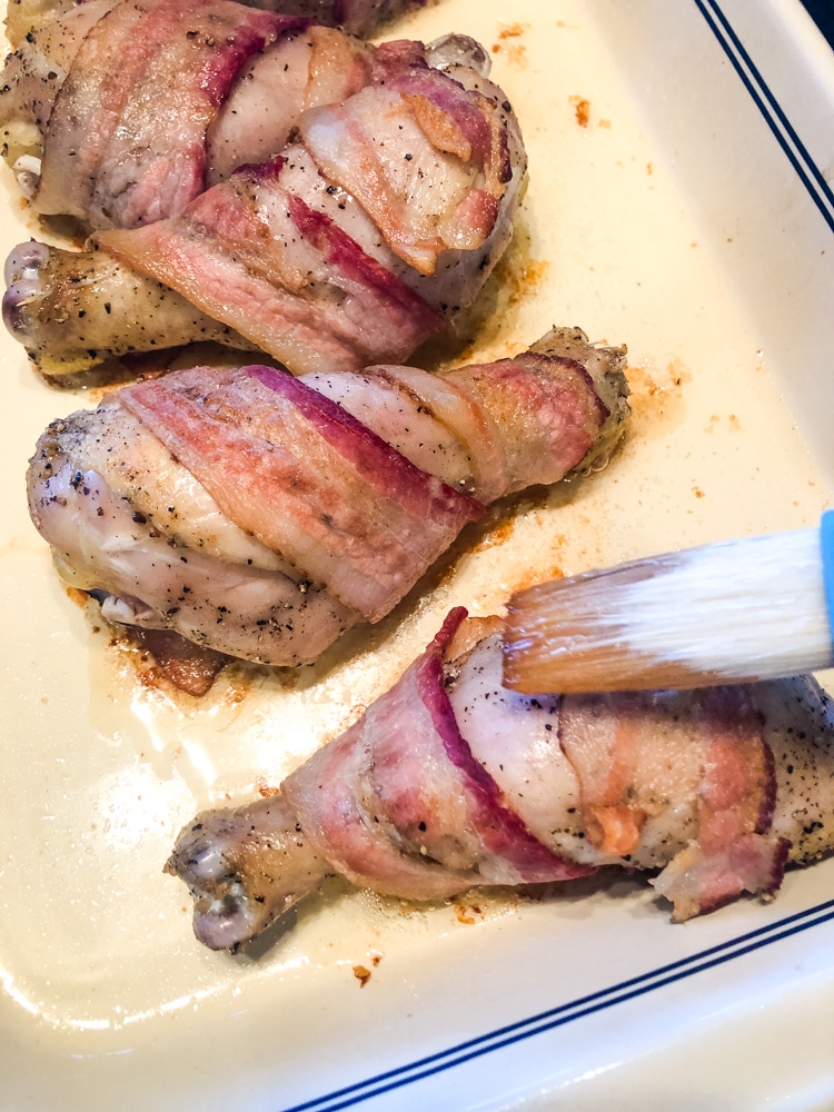 glazing bacon wrapped drumsticks