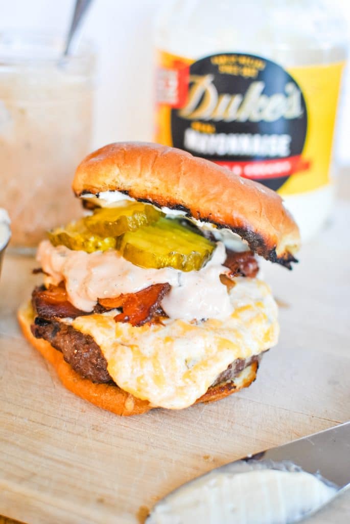 Grilled Burger with Cheeseball on top