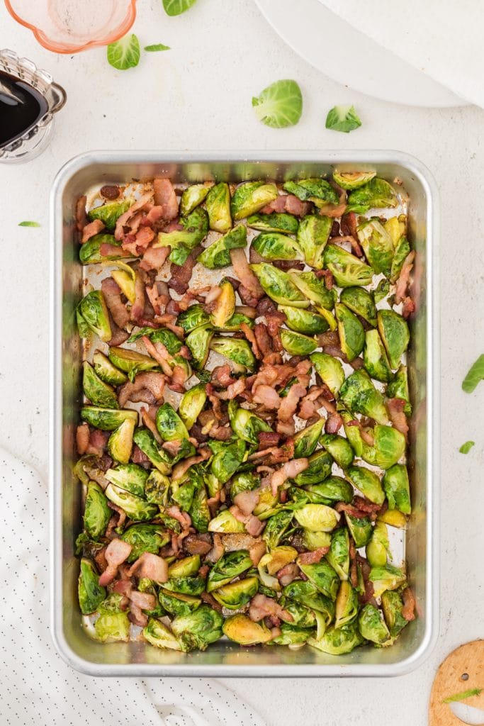 brussels sprouts and bacon in a pan