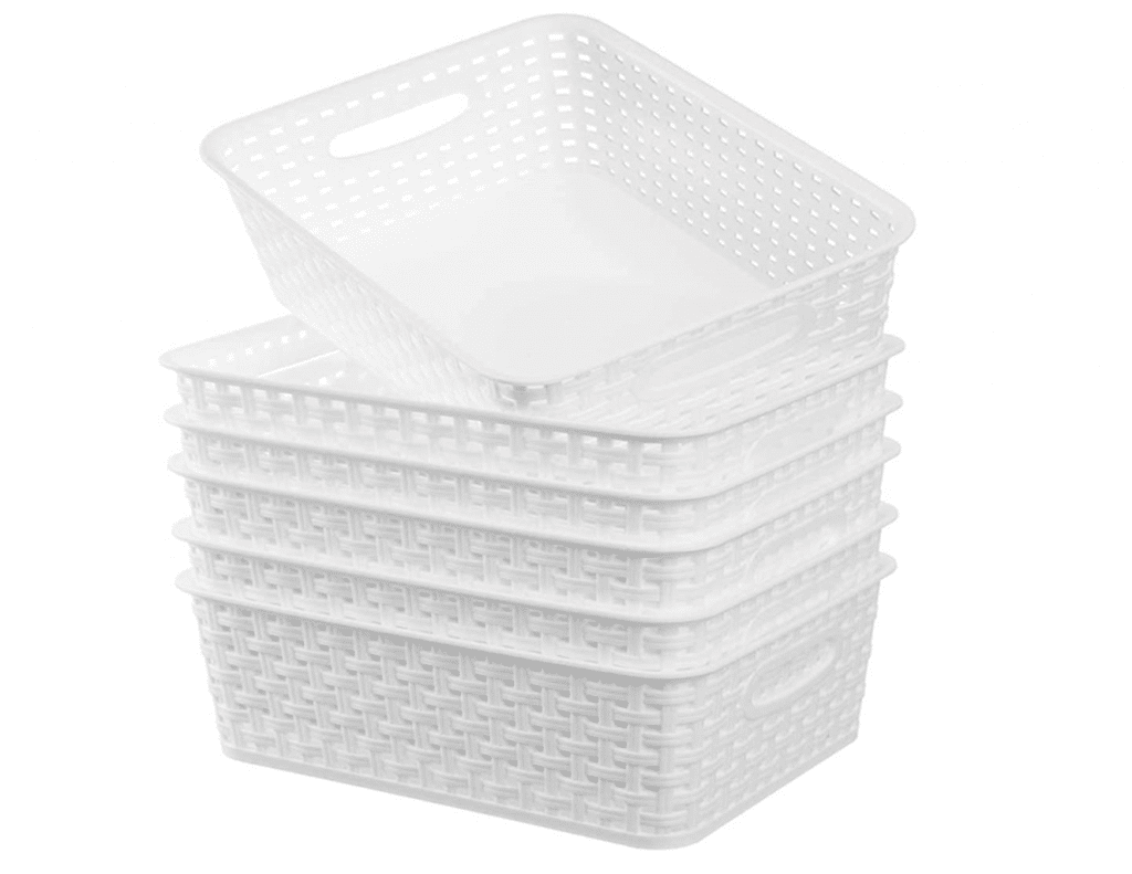 white woven baskets for organizing