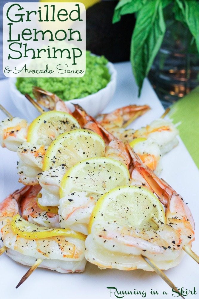 Grilled Lemon Shrimp with Avocado Basil Sauce