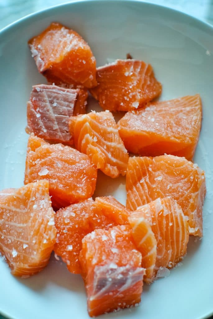 raw salmon with salt