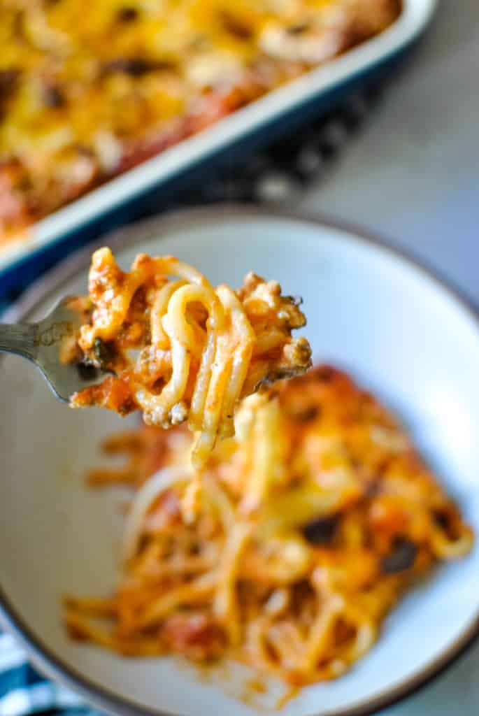 baked spaghetti in a bowl
