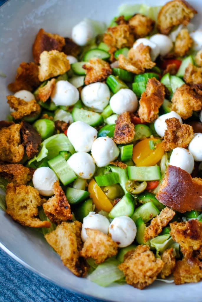 assembled salad in a white bowl