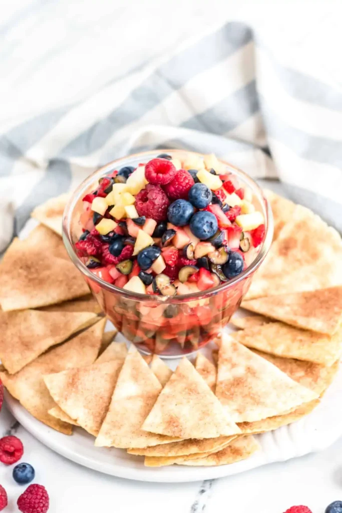 fruit salsa with homemade cinnamon chips