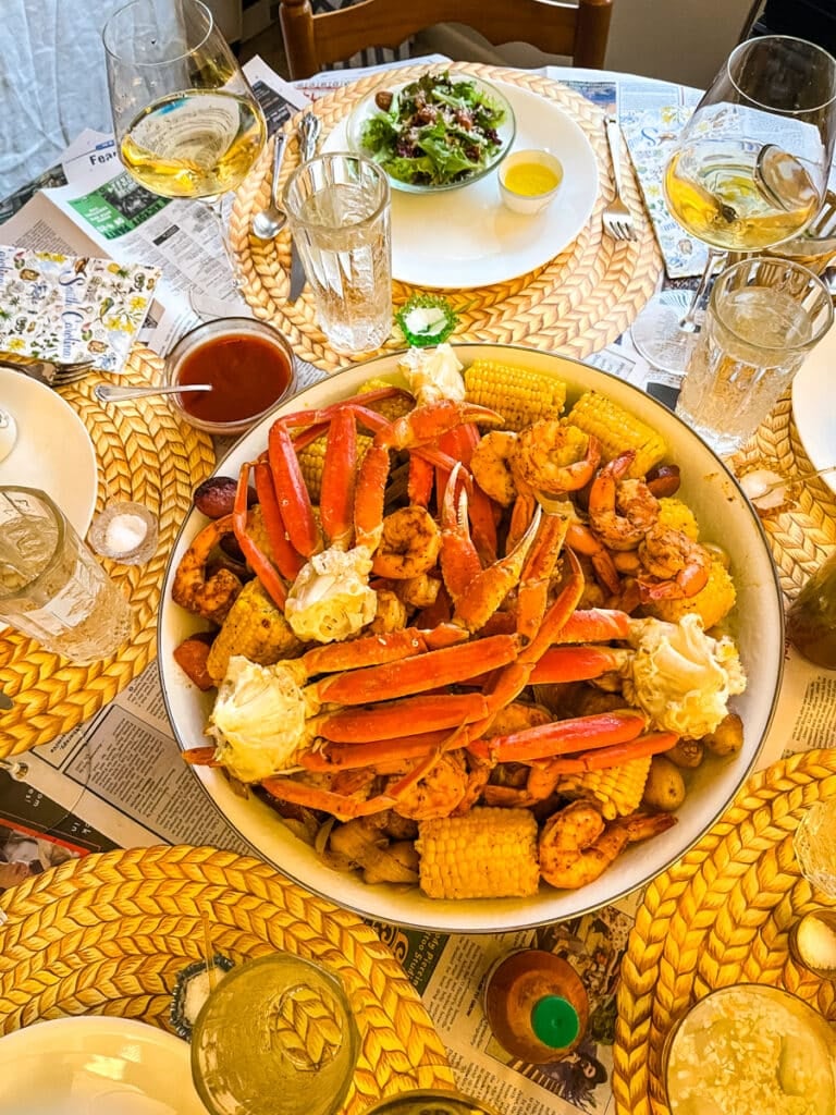 low country boil recipe on a sheet pan in the oven