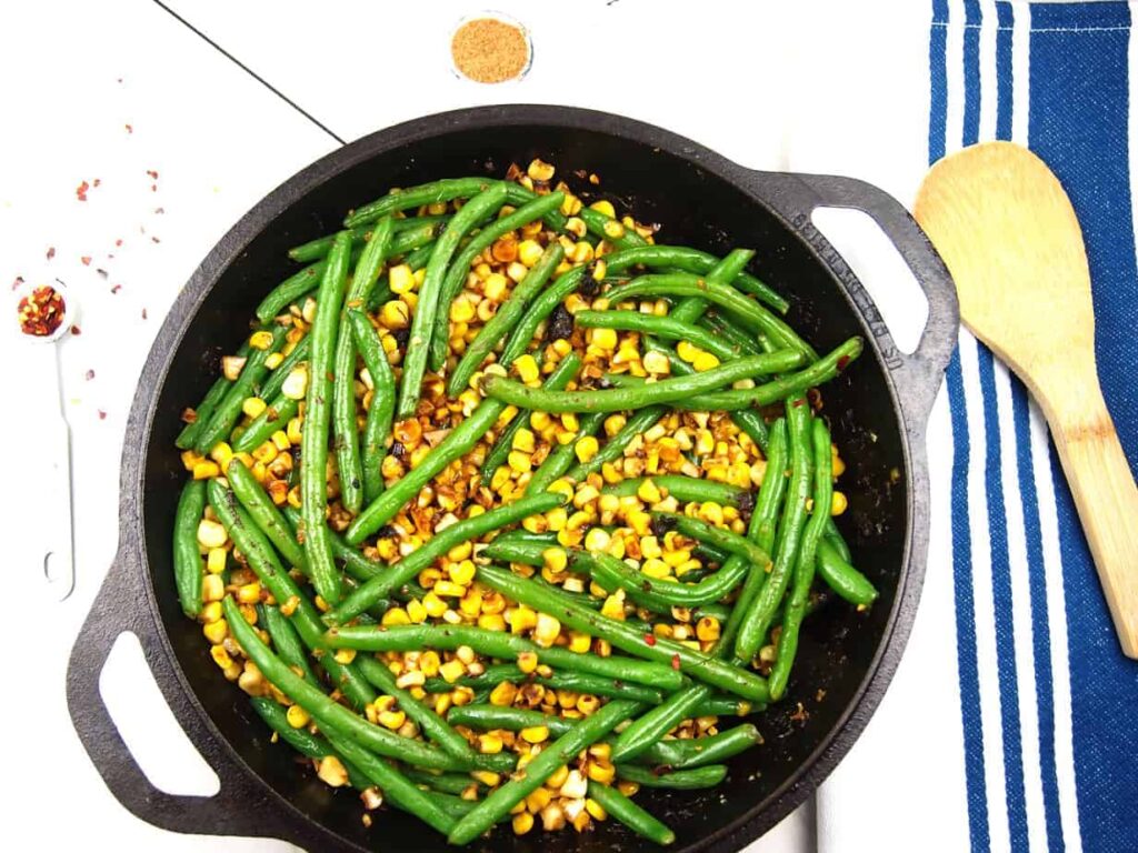 Caramelized Corn and Green Bean Skillet side dish recipe