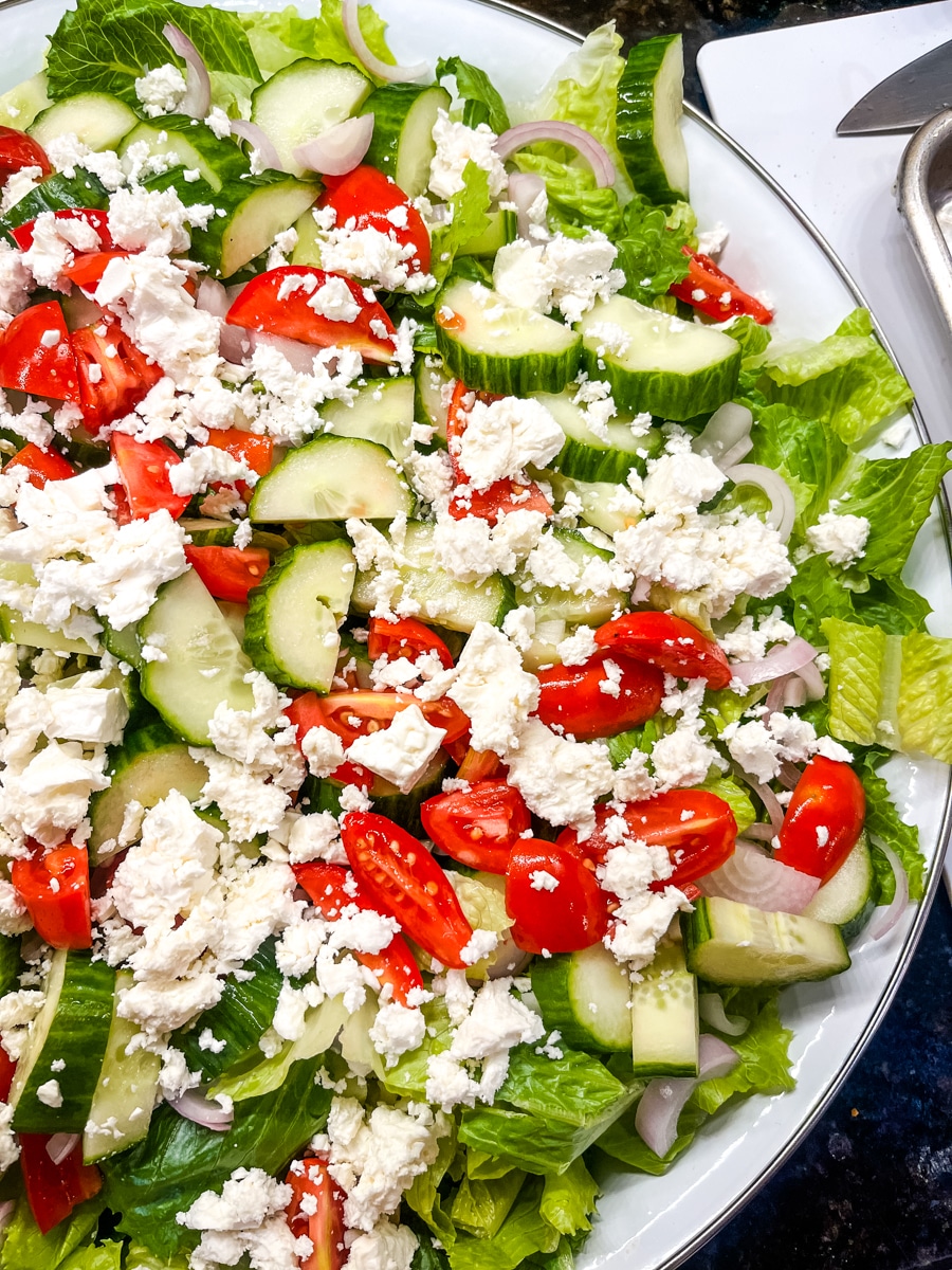 American Greek Salad with Lettuce (The Best & Easy!)