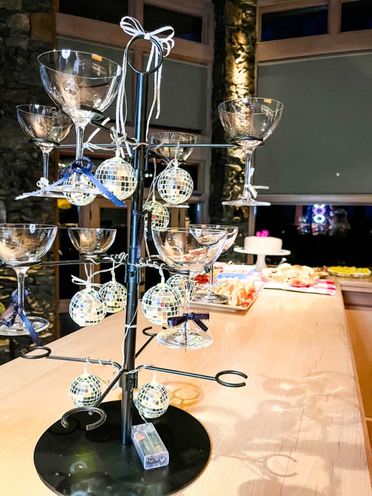 martini glasses on a drink tree for a tini weenie party