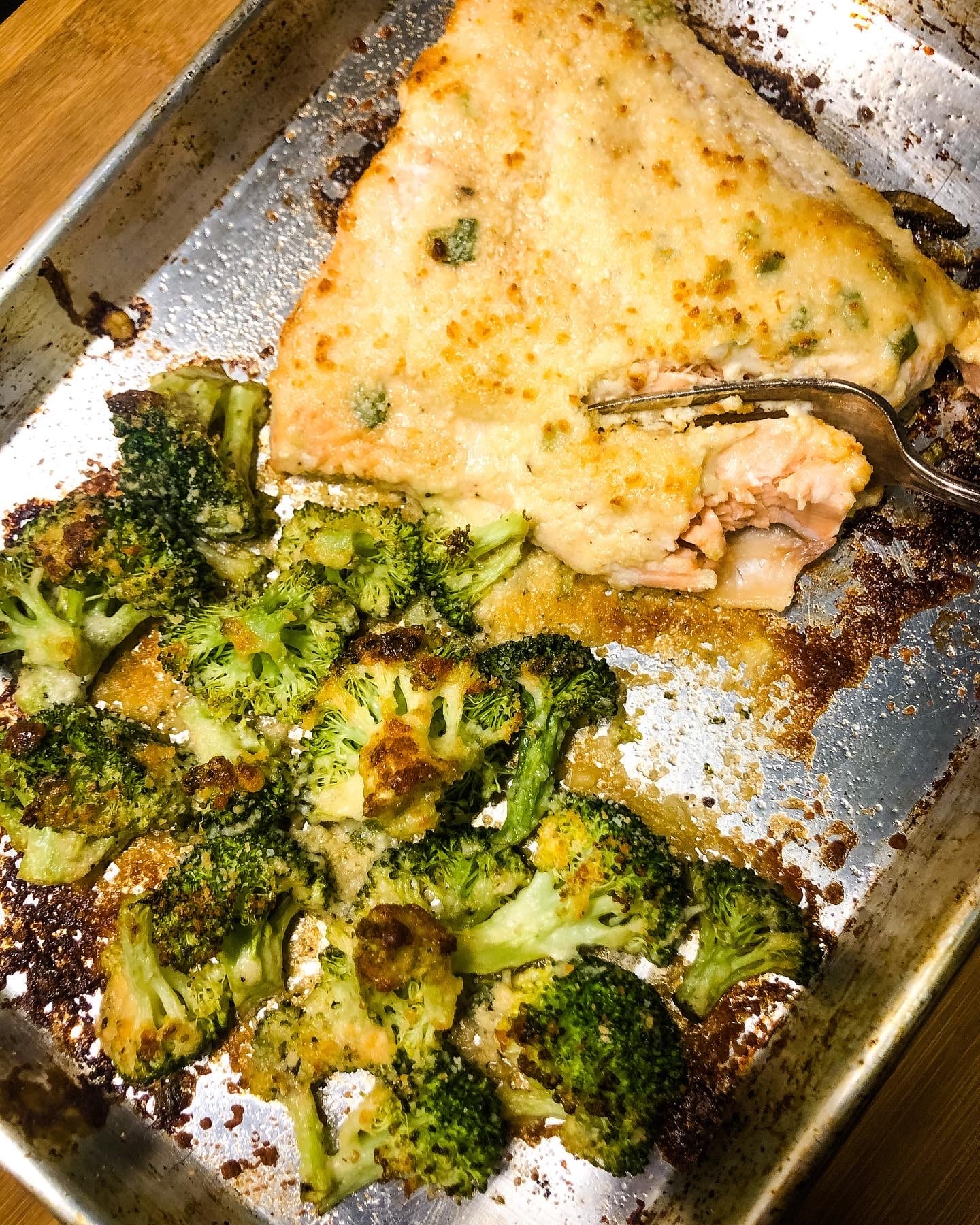 Caesar Salmon and Broccoli Sheet Pan Dinner