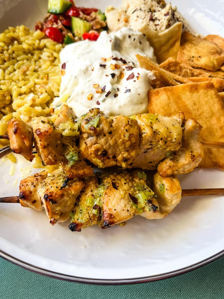 chicken skewers with rice