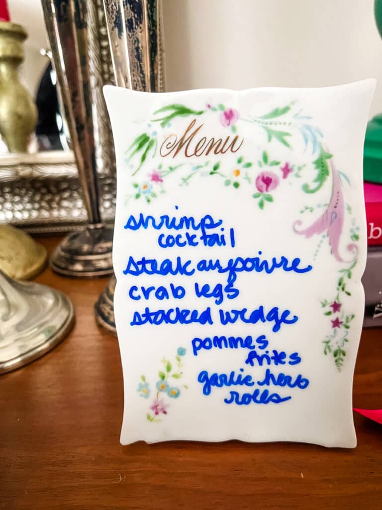 handwritten menu board for steakhouse dinner at home