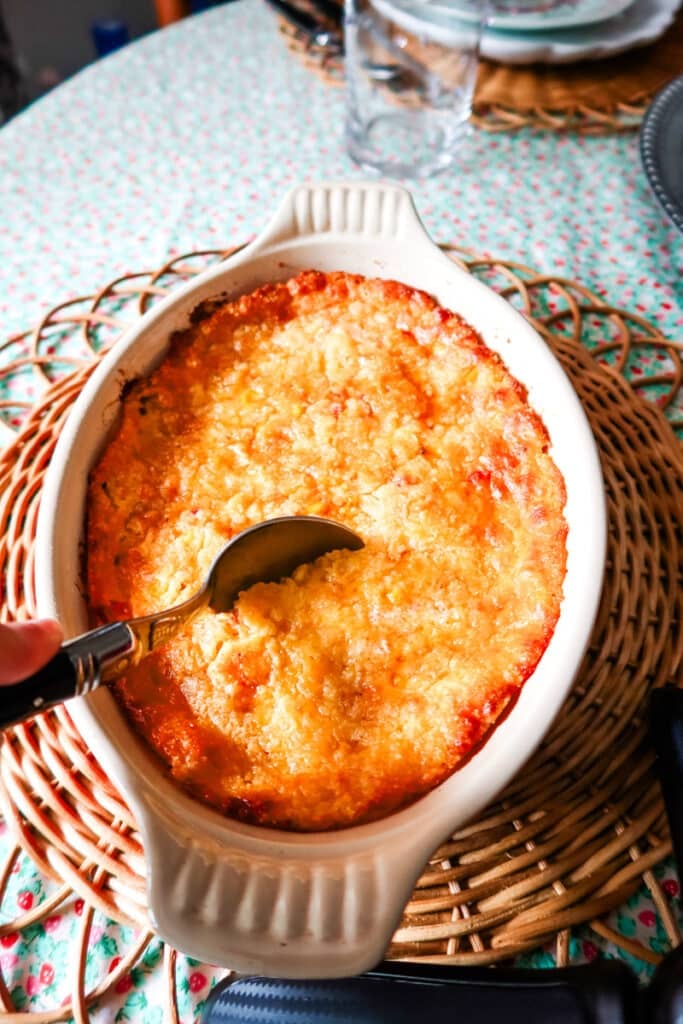 corn pudding with pimento cheese and hot honey