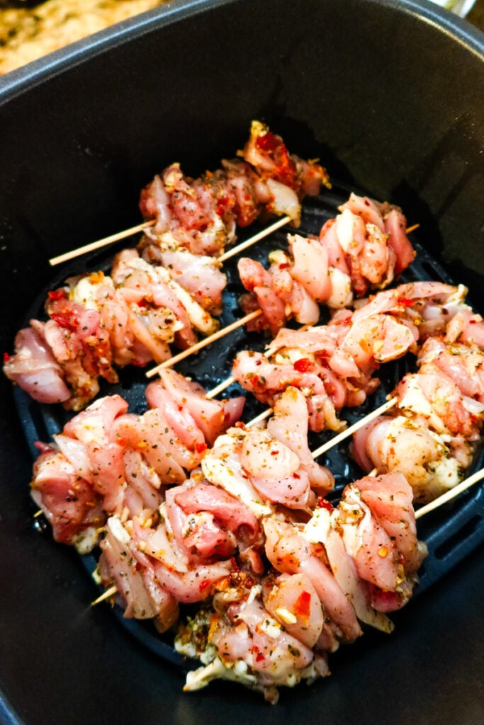 raw chicken skewers in the air fryer