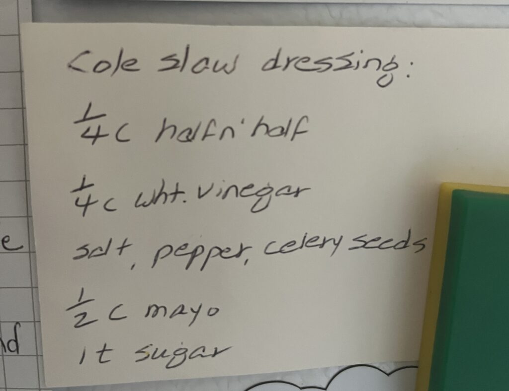 toni's notecard coleslaw recipe