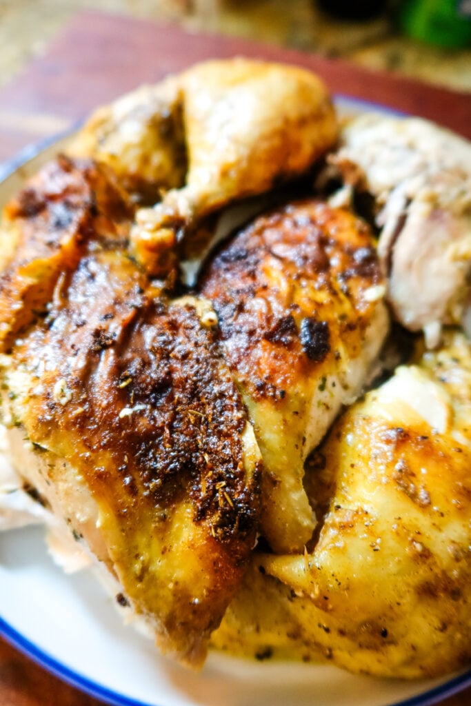 Juicy slices of carved Thanksgiving Butternaise Chicken breast with crispy golden skin.