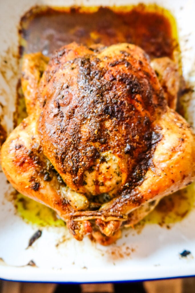 Thanksgiving Butternaise Chicken showing golden skin, juicy meat, and herbs.