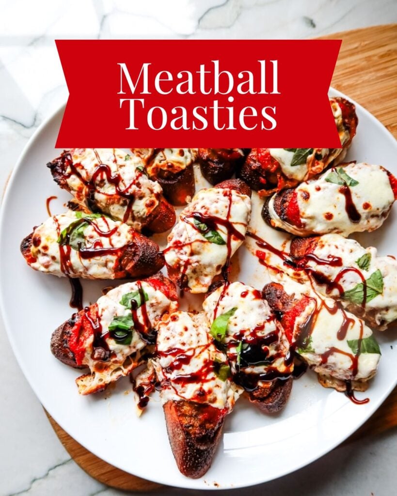 Meatball toasties on a white plate