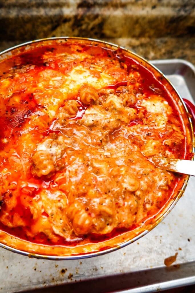 Baked Lasagna Soup in Dutch Oven